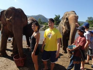 Volunteering at Elephant Nature Park, an organization that rescues abused elephants, during our belated honeymoon, 12/12